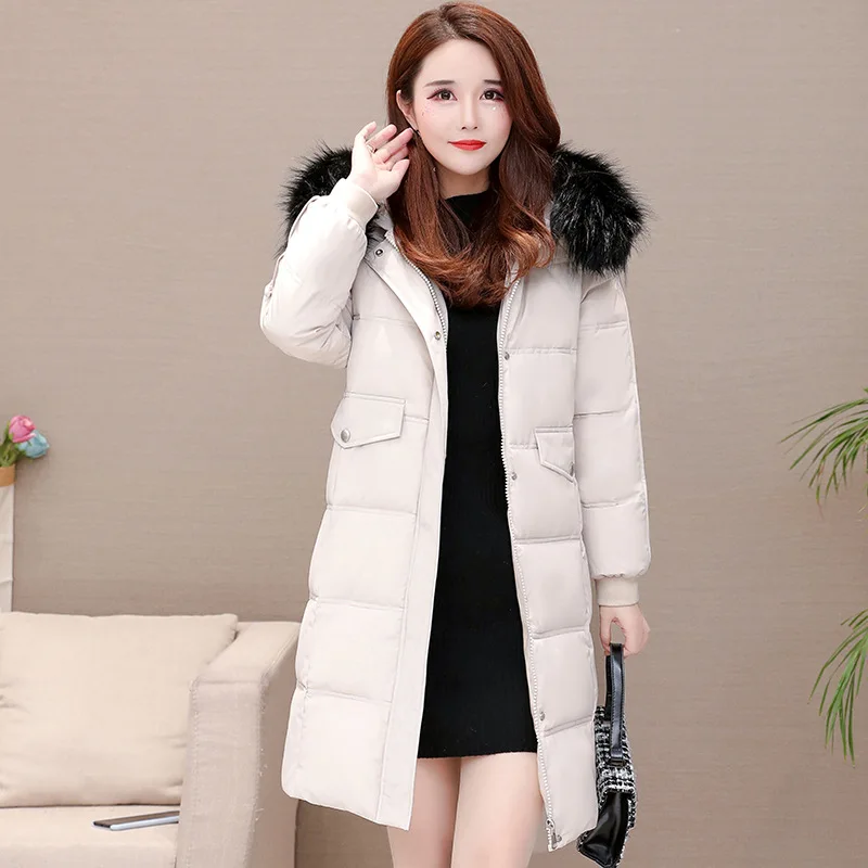 

Fur Collar Hooded Cotton-padded Clothes Women's Mid-length Autumn And Winter 2019 New Style Korean-style Loose-Fit Slimming Cott