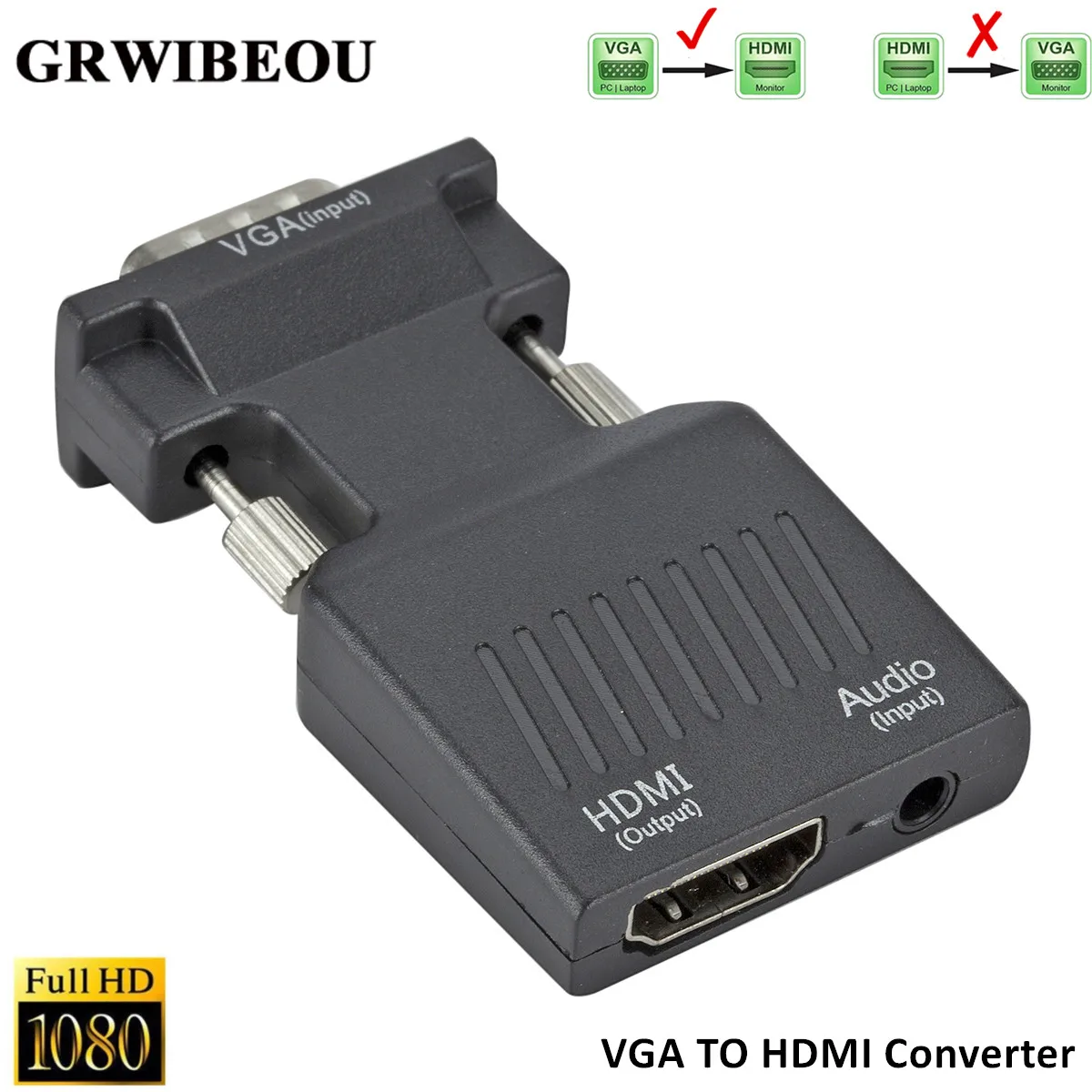 Конвертер Grwibeou VGA папа HDMI Мама с аудиоадаптерами кабелями 720/1080P для HD ТВ мониторов