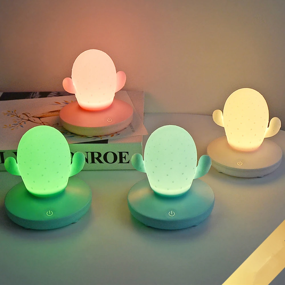 

Silicone Touch Sensor LED Night Light Bedside Lamp for Children Baby Kids 4 Colors 3 Modes Cactus Pressure Reducing Toy Gift