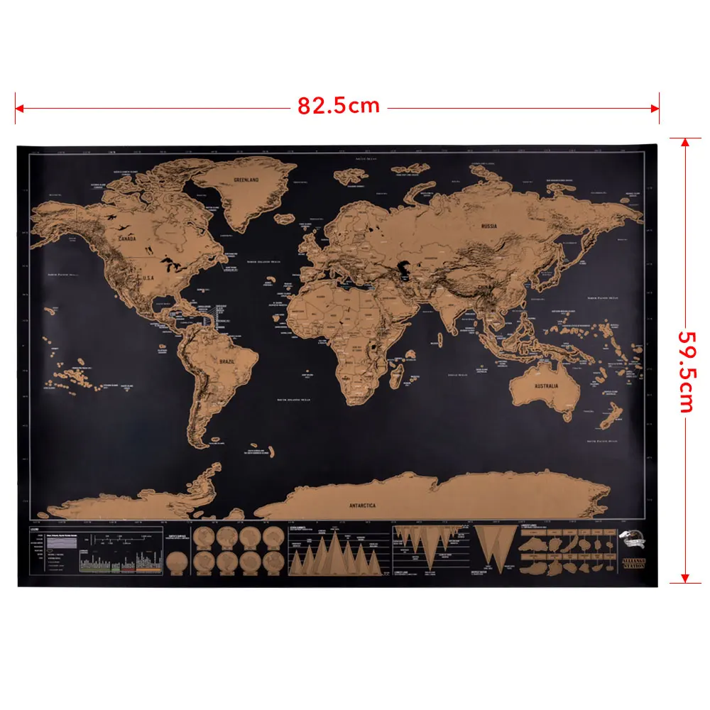 Deluxe World Travel Map Премиум карта царапин персонализированный настенный стикер