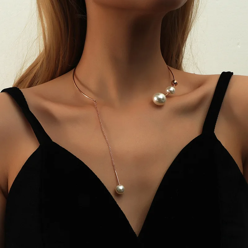 Elegant Big White Imitation Pearl Choker Necklace Clavicle Chain Fashion Necklace For Women Wedding Jewelry Collar 2021 New