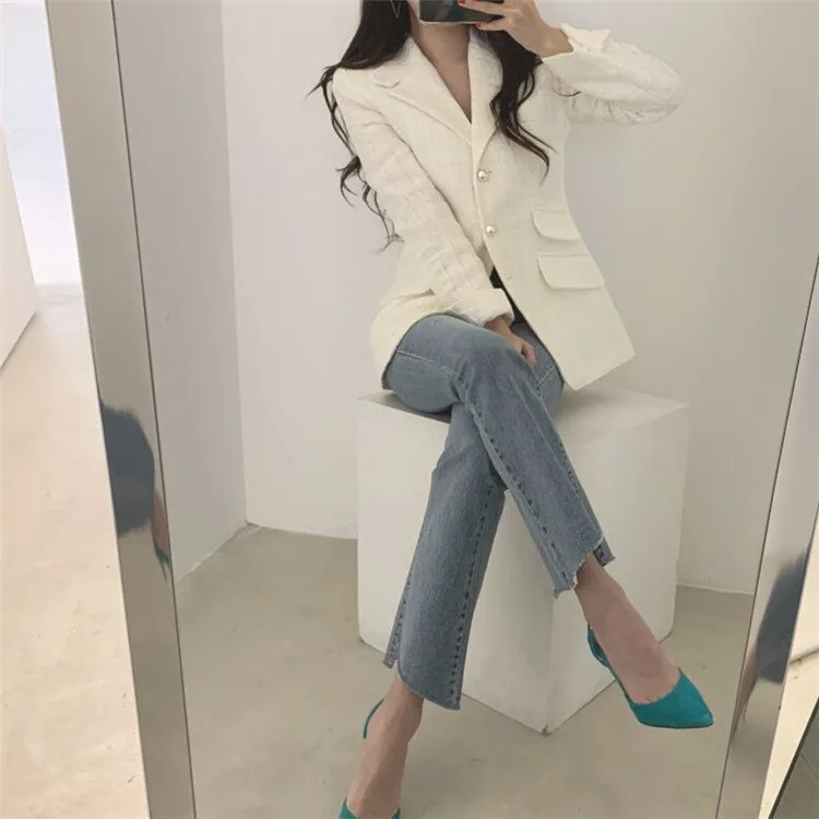Real shot new fashion temperament Slim short paragraph suit jacket