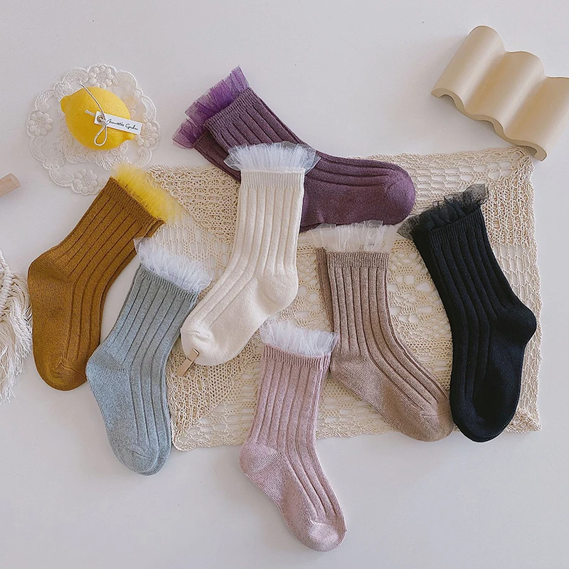 Children Socks 7 Colors Spanish Style Children's Girls Lace Socks Baby Toddler Princess Mesh Lace Ankle Socks Vintage Kid Knitted Sock Sox 1-8Y
