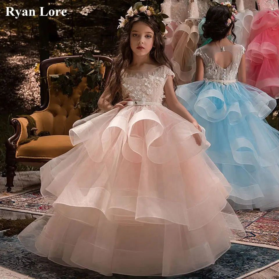 Pink Elegant Baby Girl Birthday Dress Fluffy Flower Girl Dress For Wedding  Bow Kids Princess Ball Gown Lush Dresses For Girls - AliExpress