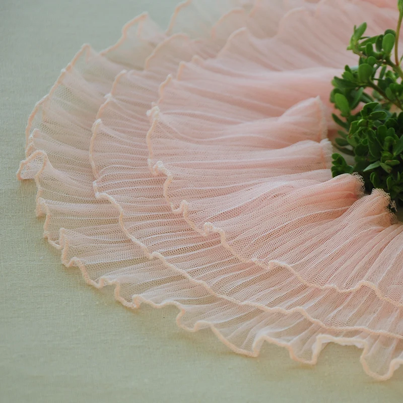 Coral pink 15 см в ширину три слоя 3D плиссированная Мягкая сетчатая кружевная ткань эластичная отделка рюшами Вышивка Лента свадебные юбки платье Шитье Декор - Цвет: Coral pink