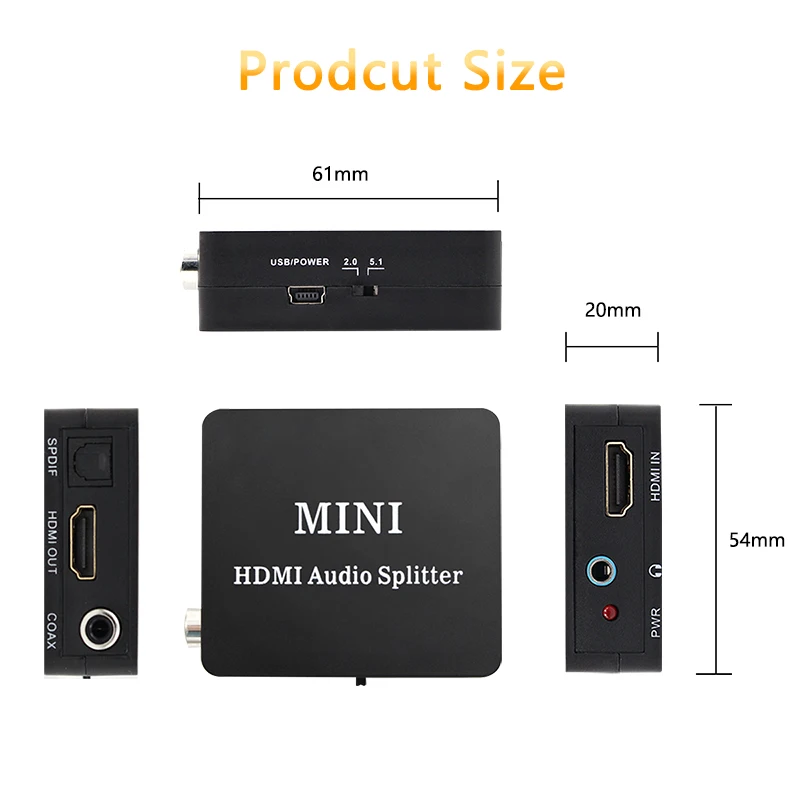  Hdmi Convertitore Audio Splitter Estrattore Hd Toslink Ottico Spdif Coassiale da 3.5 Mm per Cuffie 