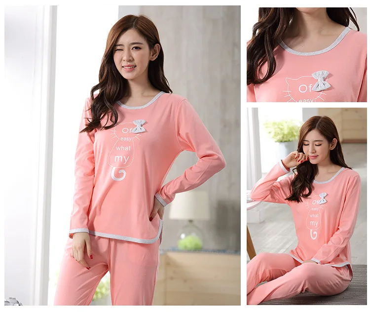 Женская одежда для сна с длинным рукавом, женская зимняя одежда для сна в Корейском стиле, большие размеры, тонкая стильная новая милая Пижама с рисунком для женщин