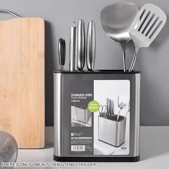 

Utensil Holder Organizer For Cutlery Stainless Steel Spoons Drain Storage Container Tableware Large Capacity Block Detachable