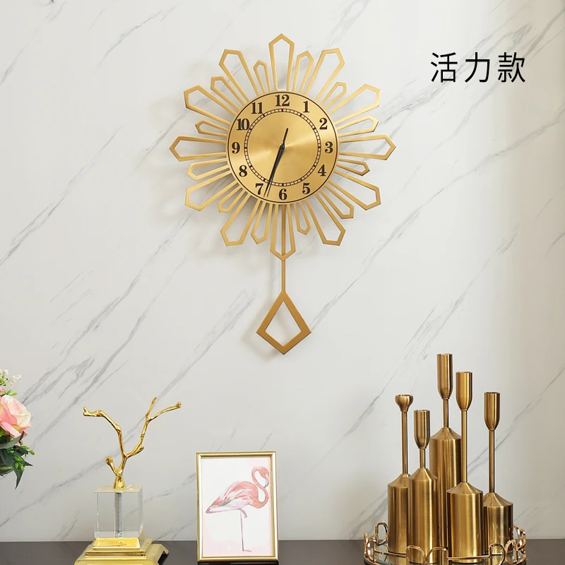 European Silent Gold Wall Clock Large Vintage Pendulum Luxury Wall Clocks Creative Golden Kitchen Living Room Home Decor 5WD