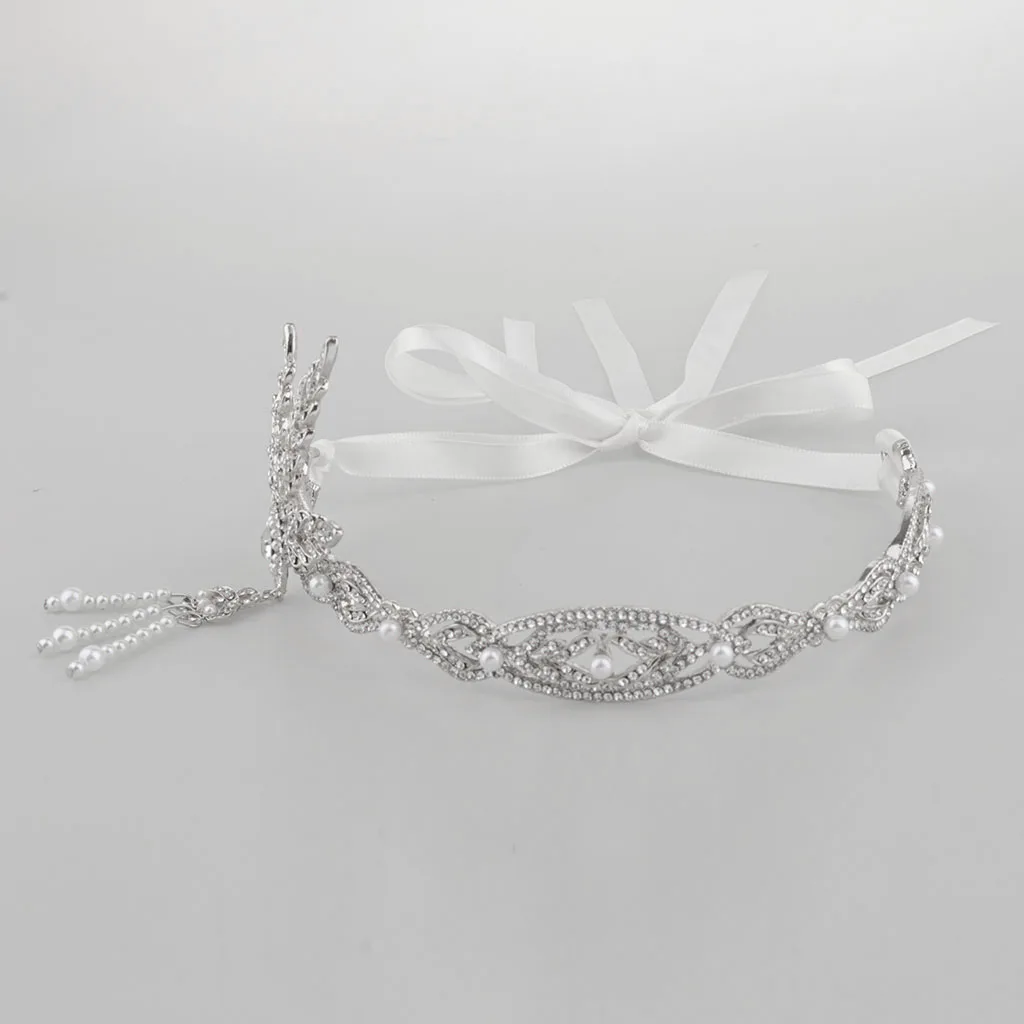 Silver White Ribbo 1920s Хлопушка головная повязка головной убор аксессуары для волос - Цвет: Silver White Ribbo