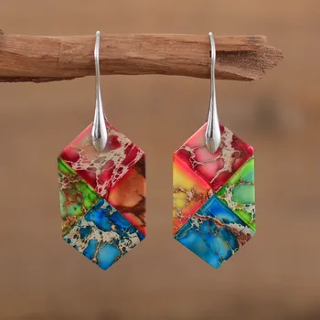 Modern Charming Women Vibrant Earrings Geometric Natural Stones Dangle Earring Bold Fashion Luxury Designer Jewelry Bijoux