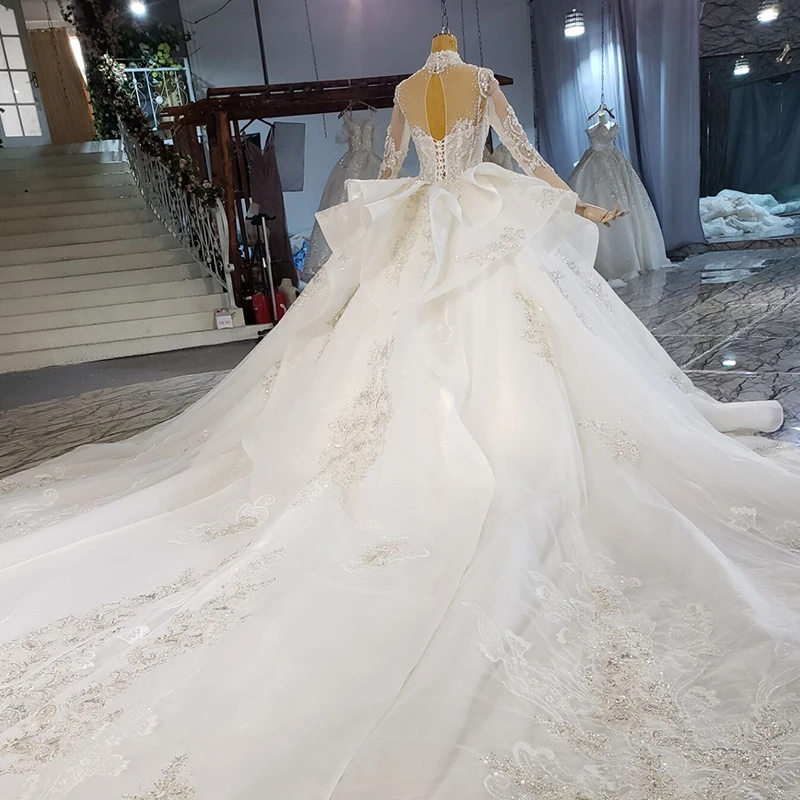 HTL2218 lace long sleeve civil wedding dress with beading lace luxury wedding dress 2021 свадебное платье больших размеров 3