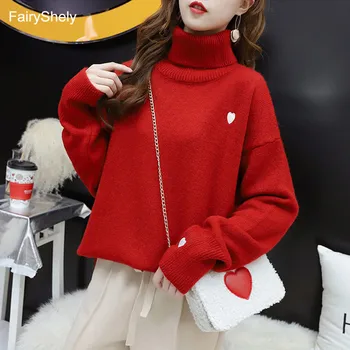 

FairyShely 2019 Casual Cashmere Sweater Women Winter Warm Jumper Loose Thick Turtleneck Sweater Knitted Pullover Top Pull Femme