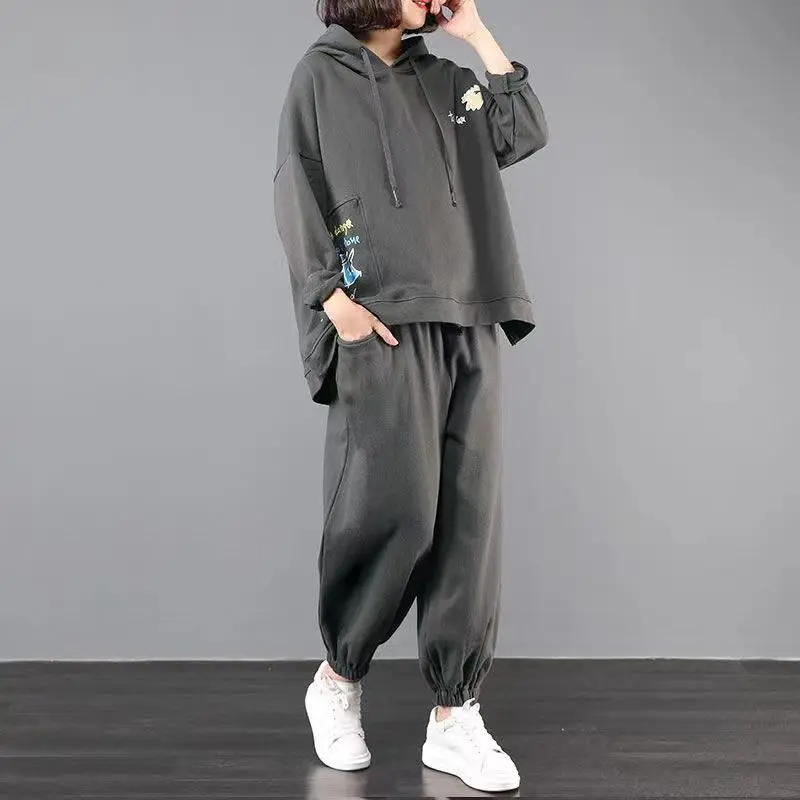 

Women's Cotton Plus Size Autumn Mother Suit Women's New Loose Sweater Casual Sports Two-piece Suit Pants Suit