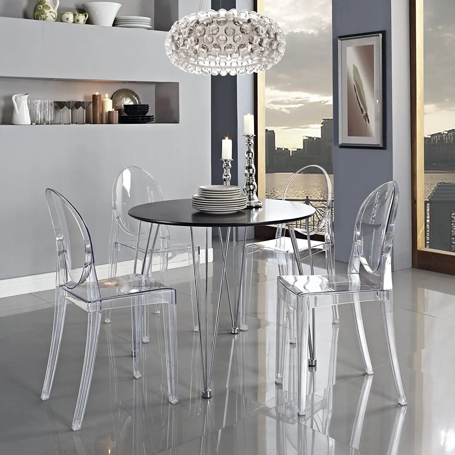 Set of 6 Nordic Ghost Chair Transparent Dining Chairs Victoria Dressing Table Chair Garden Kitchen Wedding Dining Room Chairs