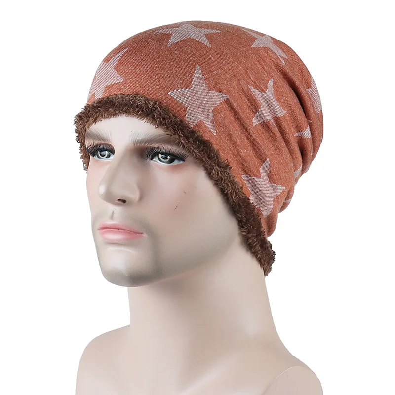 Skullies Beanies модная осенняя и зимняя пятиконечная Мужская Уличная маркировка плюс бархатная вязаная шапка дикая шапка - Цвет: Оранжевый