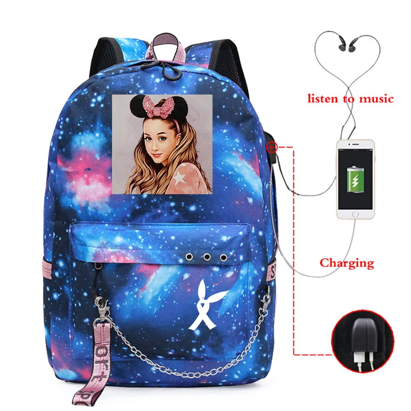 Mochila Feminina Ariana большая сумка-рюкзак Galaxy School Bookags для подростков девочек мальчиков женский рюкзак Usb зарядка дорожная сумка для ноутбука