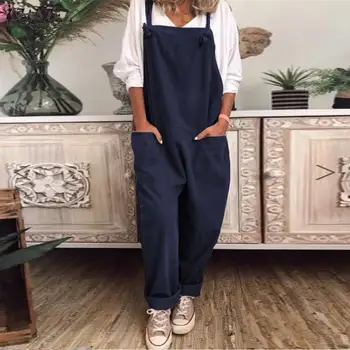 

ZANZEA 2020 Oversized Women's Jumpsuit Suspender Sleeveless Casual Wide Legs Jumpsuits Fashion Lady Loose Solid Pockets Overalls