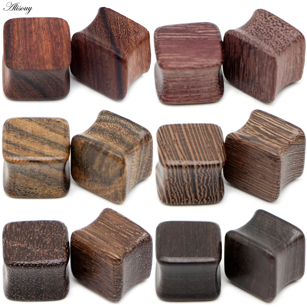 Alisouy 2pcs Square Wood Flesh Ear Plugs And Tunnels Expanders Gauges