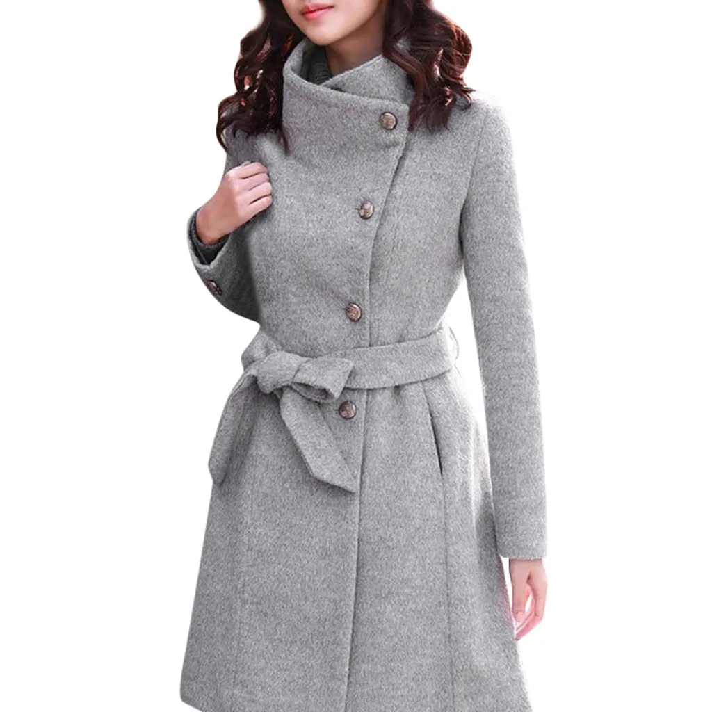 35& зимнее женское шерстяное пальто, женская ветровка, теплая верхняя одежда, на пуговицах, асимметричный подол, плащ, пальто, женское пальто - Цвет: Gray