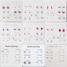 Модная шпилька Комплект сережек для женщин заявление сердце звезда снежинка цветок кристалл жемчуг одна неделя минималистичные серьги набор подарок