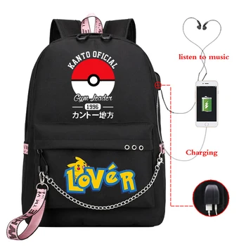 

Pikachu Pokemon Backpack Women Mochila Morral School Bags Girls Usb Charge Pink Backpack Laptop Travel Backpack Kids