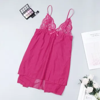 

New Women Sexy Lace Lingerie Nightwear Solid Deep V-Neck Bowknot Backless Sleeveless Exquisite Nightdress For Female Sleepwear