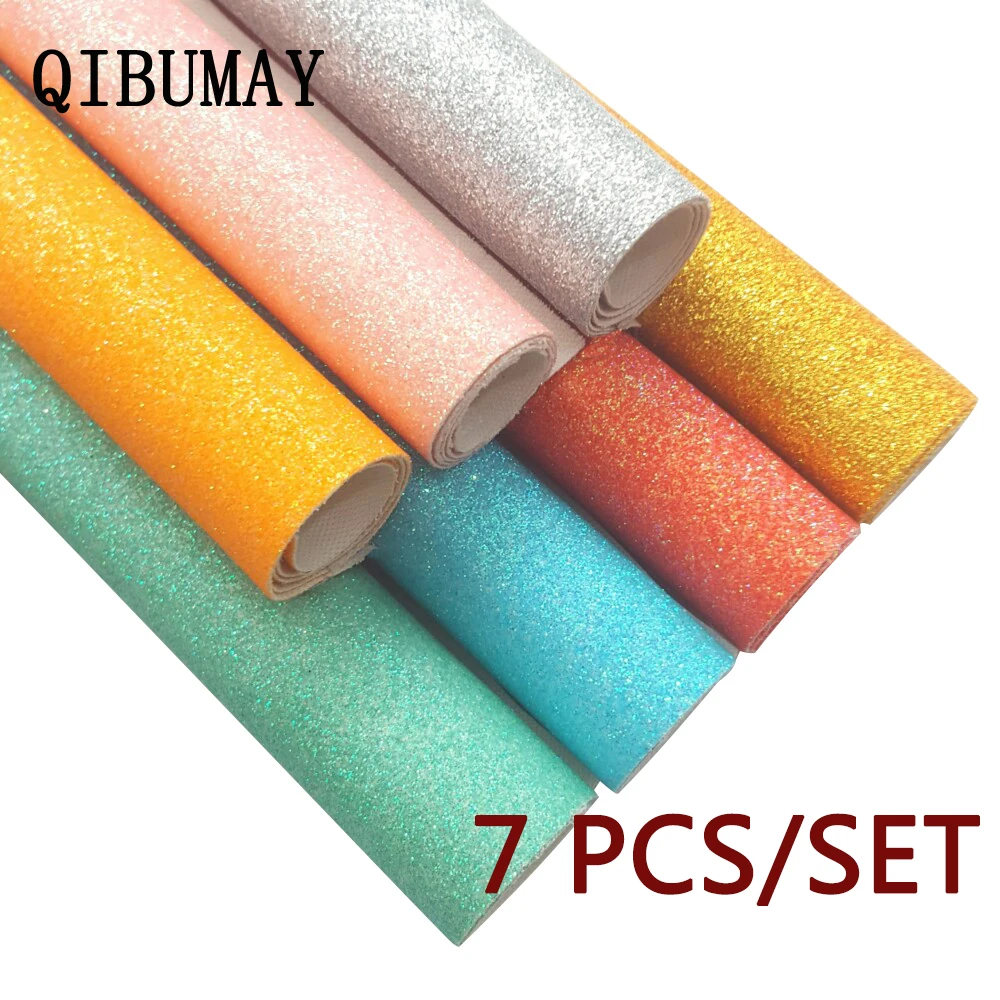 

QIBUMAY 7pcs Faux Glitter Leather Sheets Fabric Shiny A4 Gold Synthetic DIY Hairbow Fabric Accessories Synthetic Leather 22*30cm