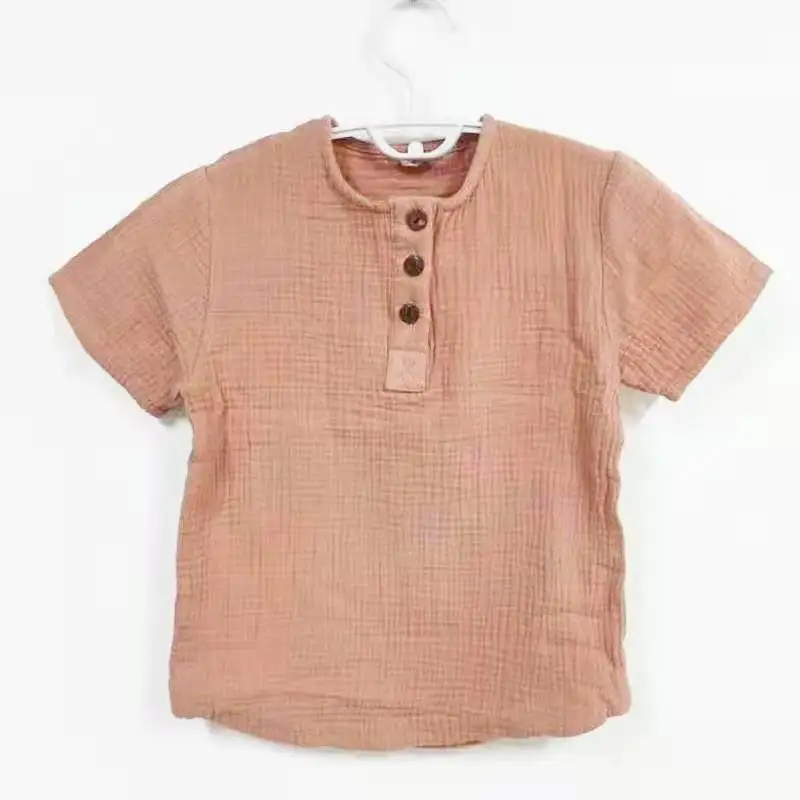 Linen 2022 Cotton Baby Boy Girl Summer T Shirts New Toddler Comfortable Tops Tee Children Clothing Kids Button 90-140CM Height