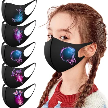 

1Pcs Children Neutral Butterfly Painting Black Mouth Mask Protection Washable Earloop Outdoor Face Mask mascarillas reutilizable