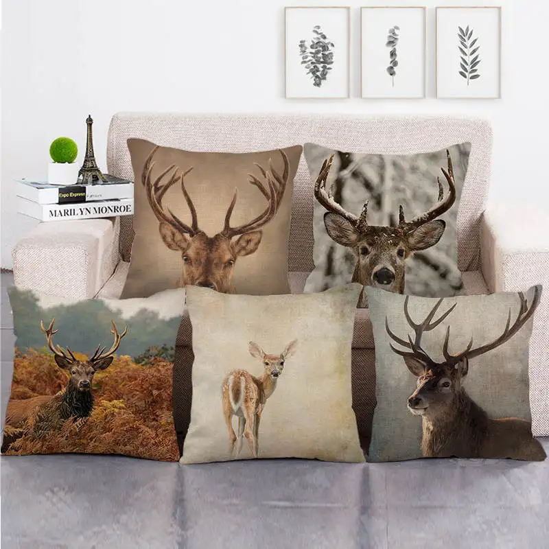 45cm-45cm-wild-animals-deer-design-throw-cushion-cover-linen-cotton ...