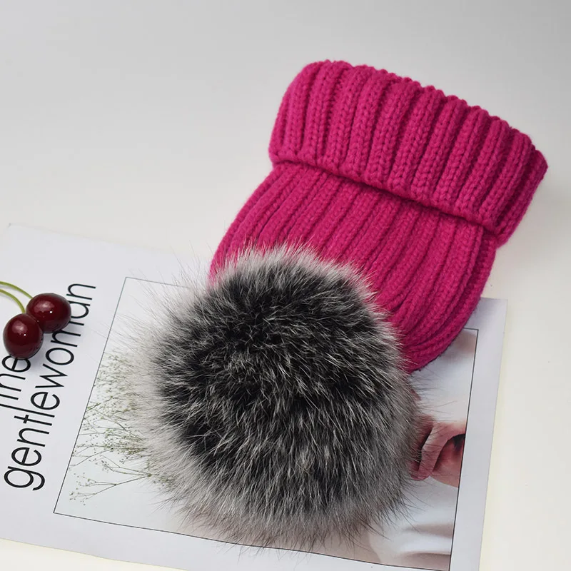Белая шапка ручной работы на осень/зиму, шапка из лисьего меха, вязаная шерстяная шапка для родителей и детей, модные розовые шапочки Skullies, теплые уличные головные уборы - Цвет: Фиолетовый
