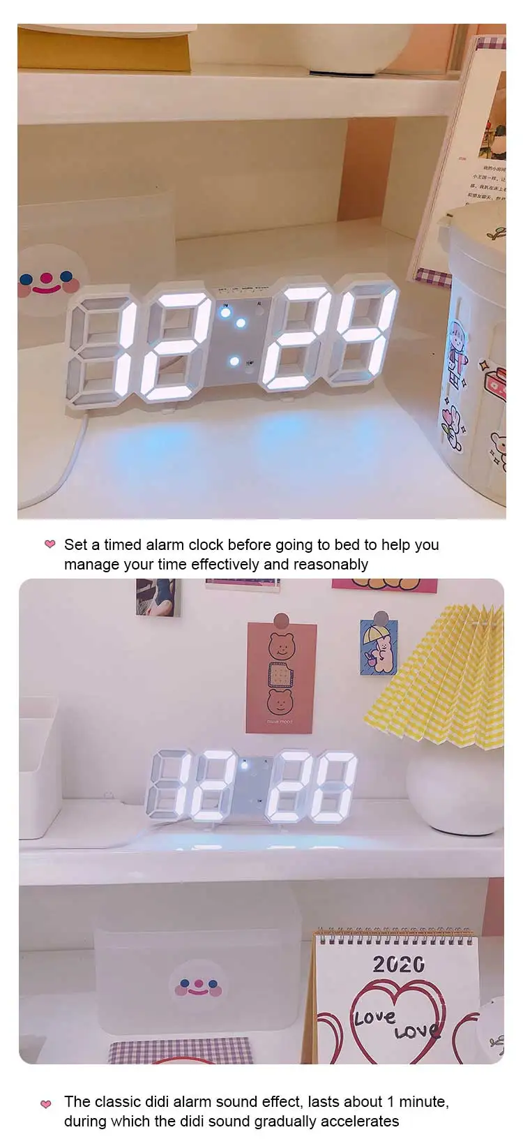 Home Decor Digital Wall Clock Digital Alarm Clocks Hanging Table Clocks Calendar Thermometer Electronic Clocks 3d Wall Clock