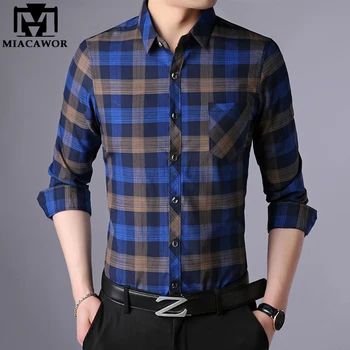 

MIACAWOR New Fashion Plaid Shirts Men Cotton Slim Fit Long Sleeve Shirt Men High Quality Dress Shirt Casual Mens Clothes C599