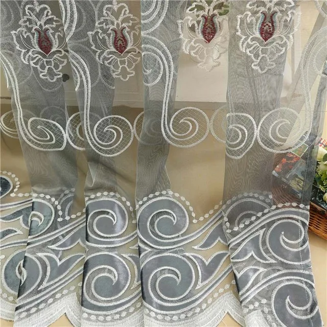 Tulle Современные роскошные синели серые вышитые шторы для гостиной окна классические элегантные высококачественные занавески для спальни отеля - Цвет: Tulle