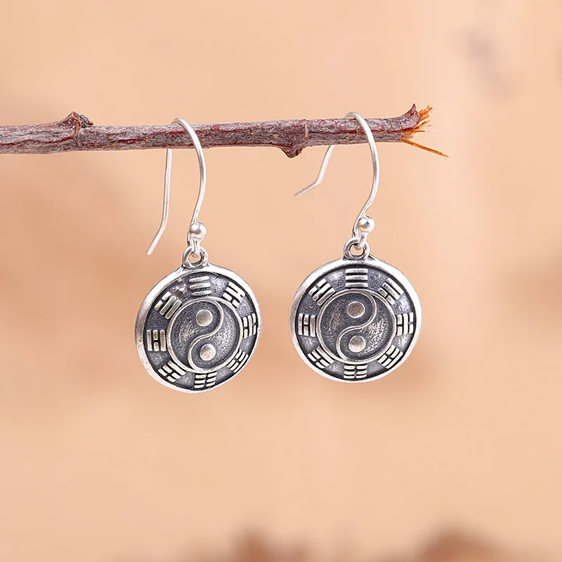 Винтажные серьги-подвески из стерлингового серебра 925 пробы Yin Yang для женщин и девочек