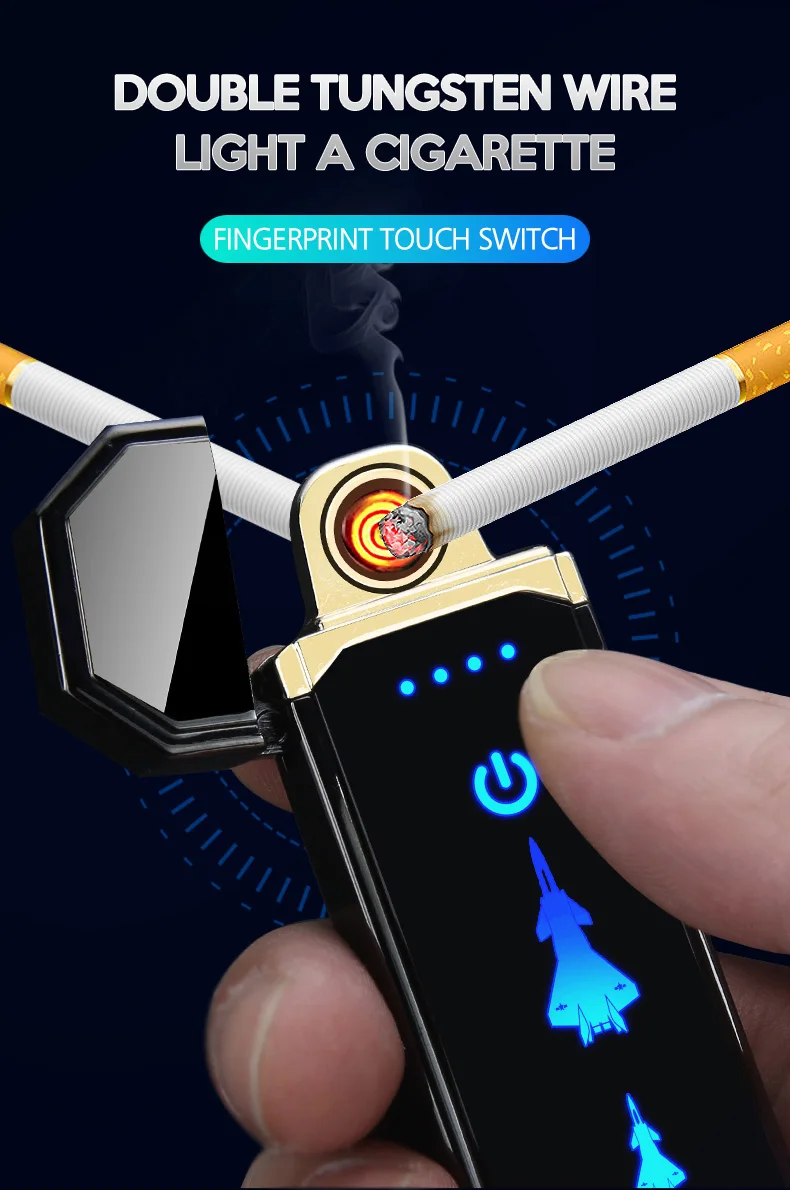 Высококлассная Индукционная зажигалка с отпечатком пальца, USB зарядка, ветрозащитная зажигалка, тонкая Вольфрамовая Зажигалка для курения, электронная зажигалка