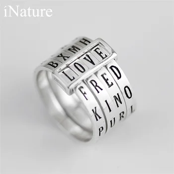 

INATURE Fashion Popular Words 925 Sterling Silver Rotatable Initial Letter Finger Rings for Women Men Party Jewelry Gifts