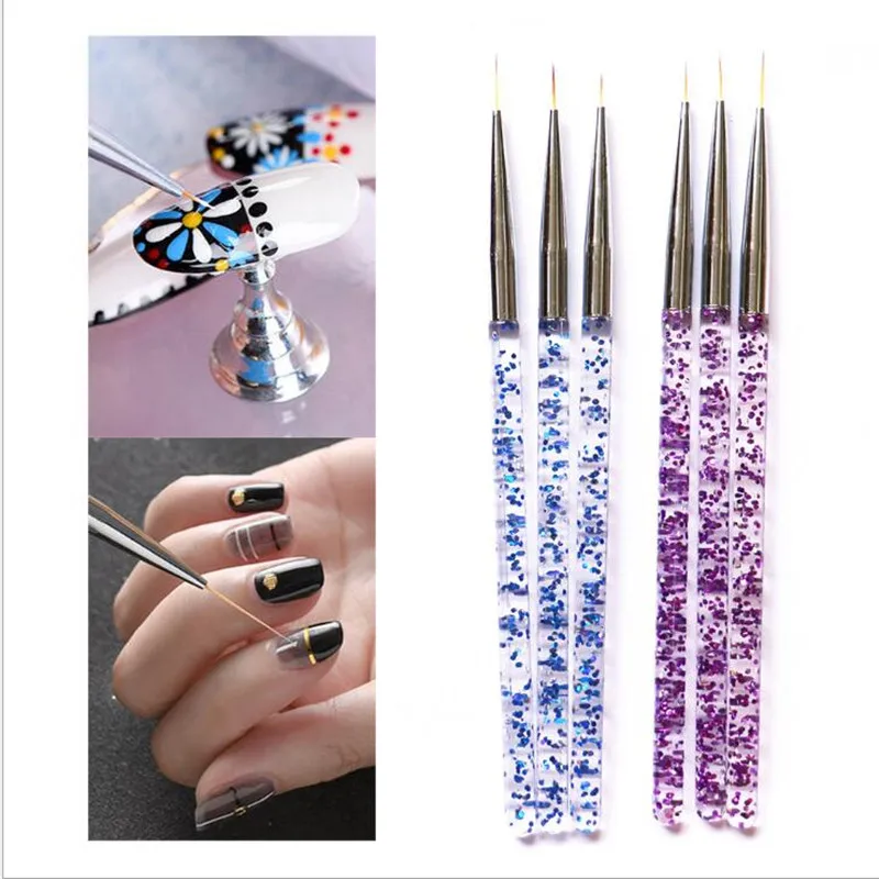

3Pc/set Nail Art Acrylic French Painting Brush 2Colors Flower Design Stripes Lines Liner DIY Drawing Pen Set