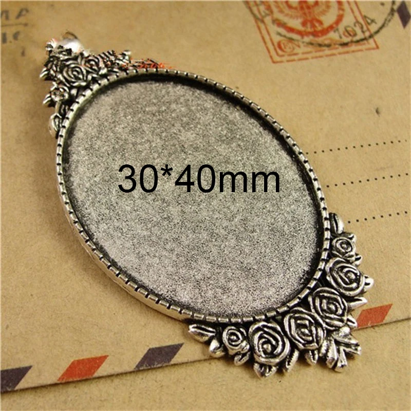 antique silver 5 шт./лот Размер основания 30*40 мм розовое ожерелье с подвеской в виде цветка Установка основания Кабошон Камея лоток рамка пустая для изготовления ювелирных изделий - Цвет: antique silver