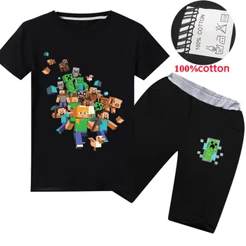 

ebay hot sale cartoon game children's t-shirt kids suit children's clothing Minecrafted children's clothes tracksuitsclothing