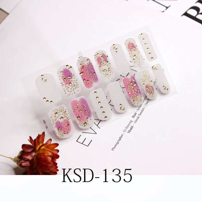 KSD135 14 насадок голографические наклейки для ногтей новые стили лазерные блестки для дизайна ногтей советы модный тренд Полный Обертывания водонепроницаемые аксессуары для маникюра - Цвет: KSD135
