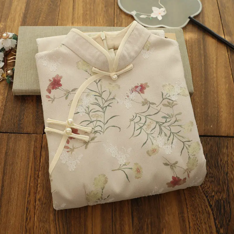 

Autumn New Style Cheongsam Dress Retro Elegant Long-sleeved Chinese Style Floral Qipao Improved Young Models Daily Dress