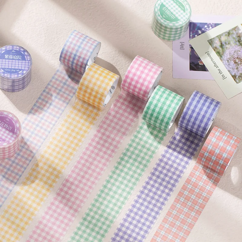 

Cute Solid Color Grid Washi Tape Decorative Masking Tape Diary Scrapbooking Adhesive Tape School Supplies Kawaii Stationery