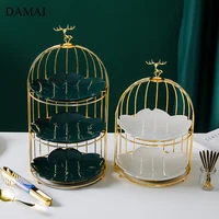 Golden Deer Decorative Cake Stand Creative Three Layers Bird Cage Iron Frame Dessert Display Plates Afternoon Tea Decoration 2