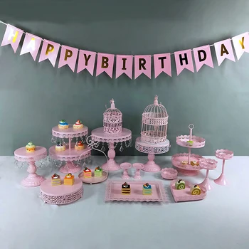 

Wedding Dessert Table Decoration PINK Cake Stand Set Iron Cake Pan Wedding European Dessert Stand