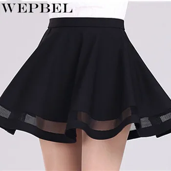

WEPBEL New Women Skirts Grid Design Pleated length Skirt 4 Colors Black and Dark Red Party Skirt