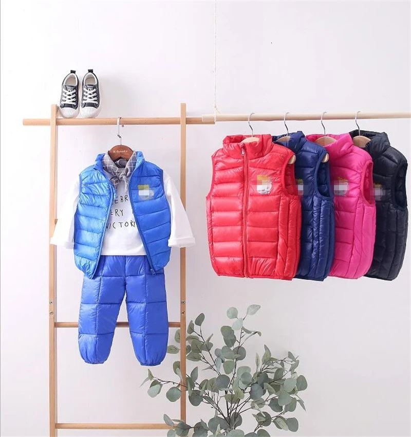 1-5Y Baby Kids Clothes Set Winter Girls Sleeveless Vest Jacket Boys Cartoon Print Pant Costume Suit for Children Clothing Sets