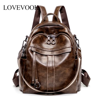 

Lovevook women backpack school backpacks for teenage girls vintage PU leather antitheft backpack female shoulder bags for ladies