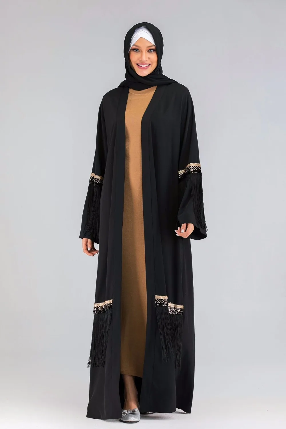 Elegant Muslim Tassels Abaya Maxi Dress Cardigan Long Robe Gowns Kimono Jubah Ramadan Arab Dubai Caftan Islamic Prayer Clothing